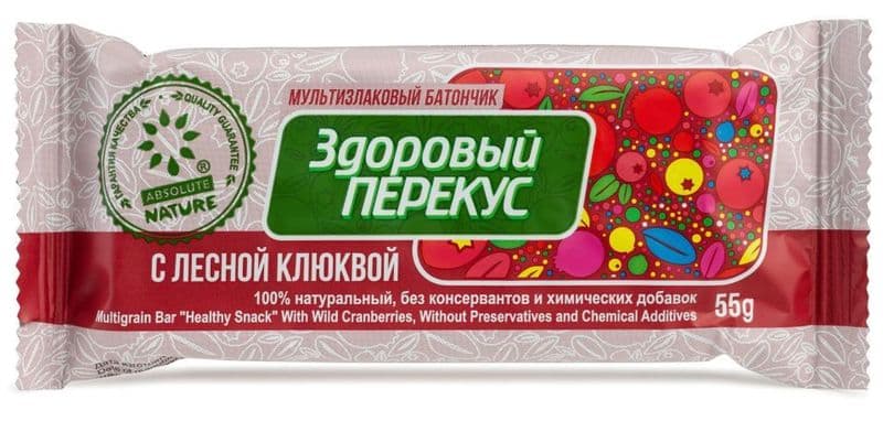 Батончик Здоровый перекус мюсли с клюквой 55г