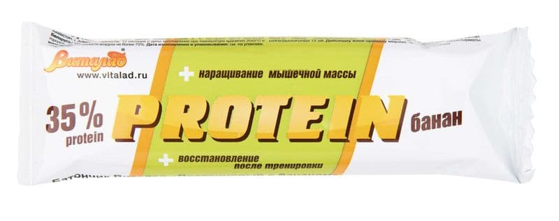 Батончик протеиновый 35% с бананом на фруктозе 40г Виталад