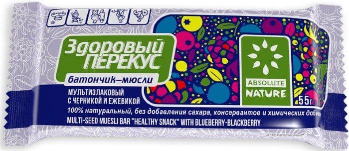 Батончик Здоровый перекус мюсли с черникой и ежевикой 55г