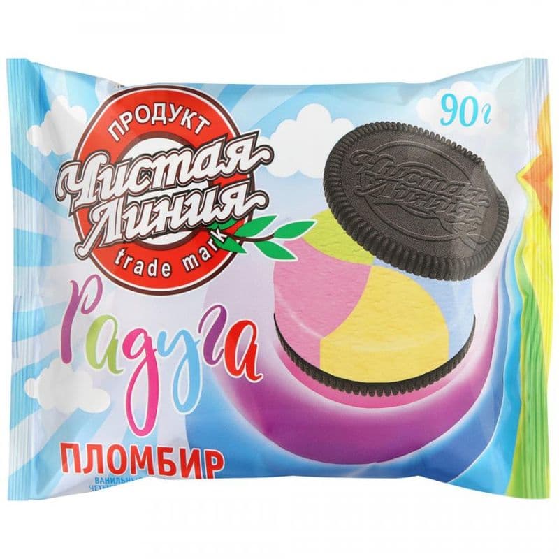 Мороженое Радуга сэндвич 4-х слойный пломбир ван.в печенье 90г Чистая Линия