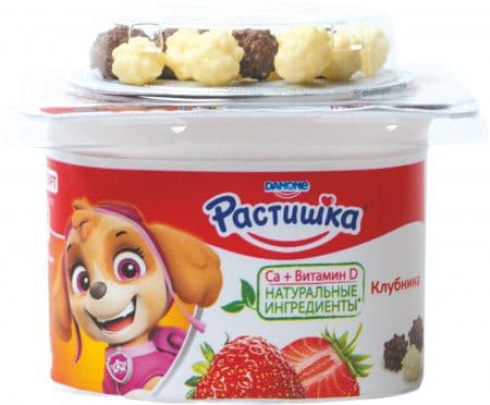 Растишка Йогурт густой обогащ. Клубника с глазир. драже 3% 115г стакан