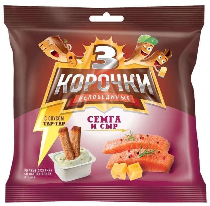 Сухарики Три Корочки сыр семга 60г+соус Тартар 20г