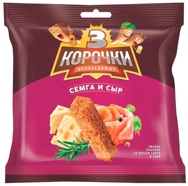Сухарики Три Корочки ржаные сыр семга 100г