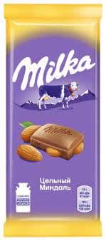 Шоколад Милка 85г молочный цельный миндаль