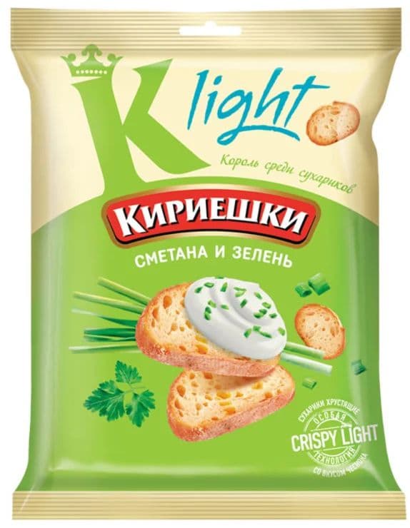 Сухарики Кириешки Лайт сметана зелень 80г пшен