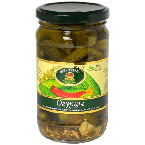 Огурцы маринованные 370г 3-6см с/б корнишоны Юнона