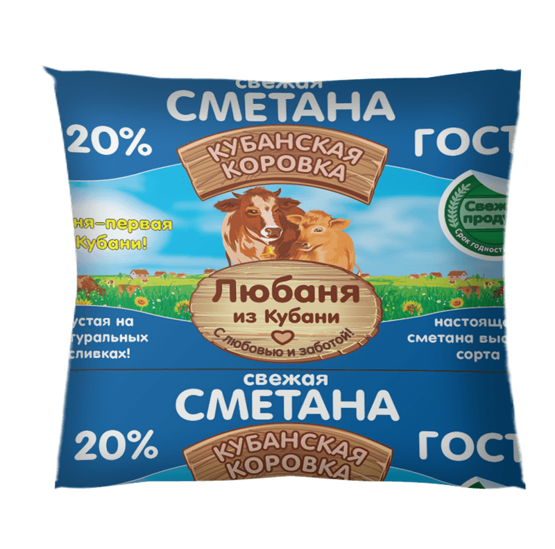 Сметана Любаня из Кубани 20% 450мл пленка  БЗМЖ