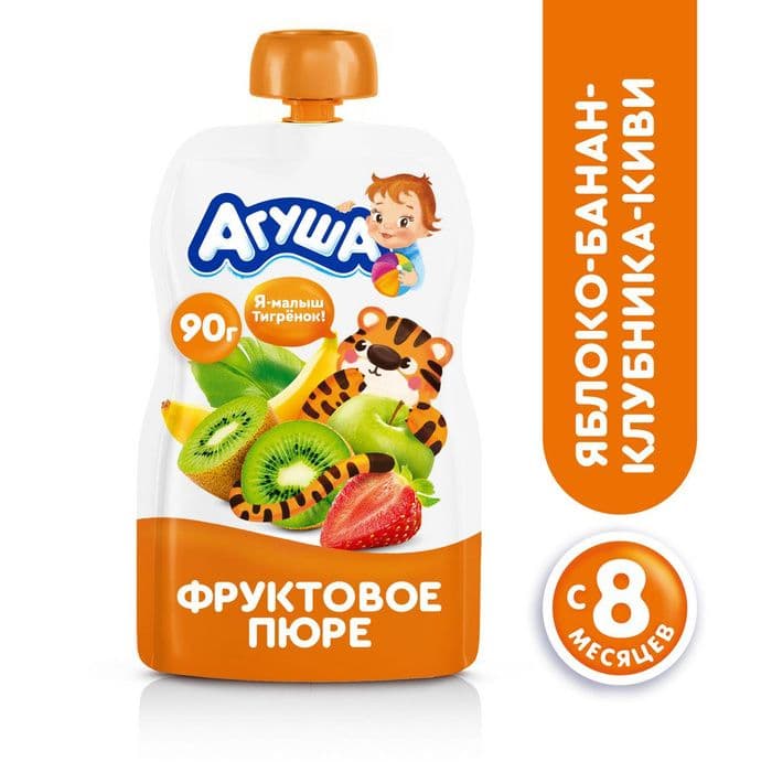 Пюре Агуша ЯблокоБананКлубникаКиви 90г м/у