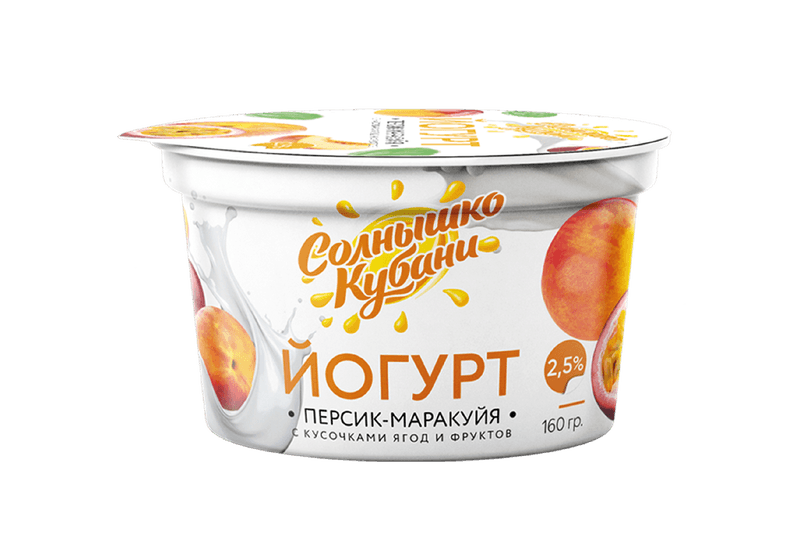 Йогурт Персик Маракуйя Солнышко Кубани 2,5% 160гр