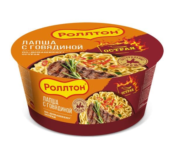 Лапша Роллтон по-домашнему говядина острая 90г конт