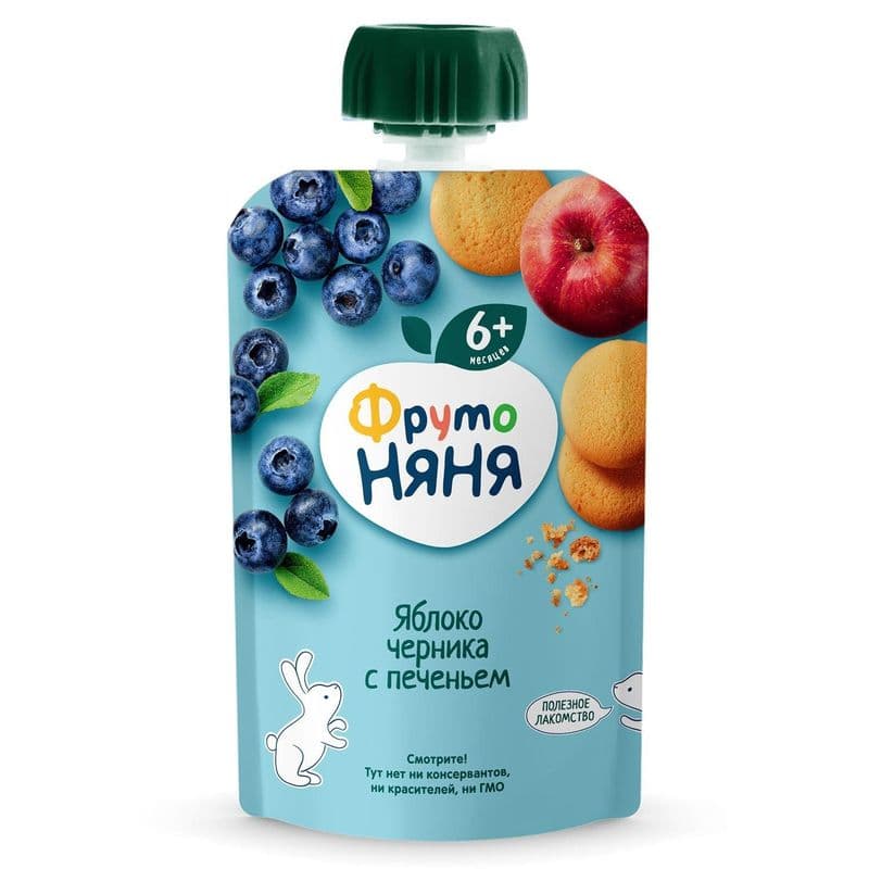 Пюре ФрутоНяня с печеньем из ябл.и черники 90г