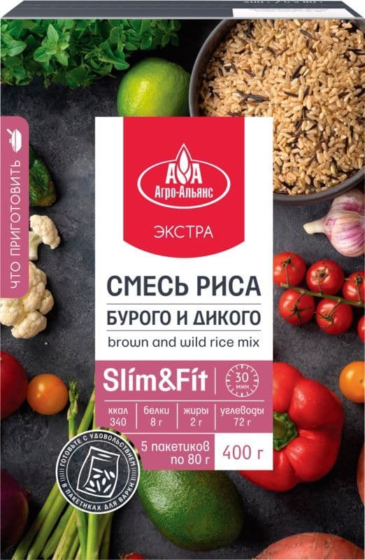 Крупа Рис смесь бурого и дикого 400г вар.пак. Агро-Альянс