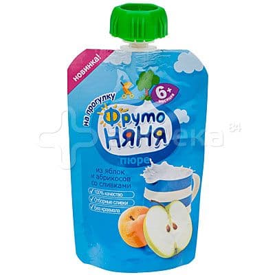 Пюре ФрутоНяня яблоко абрикос сливки 90г