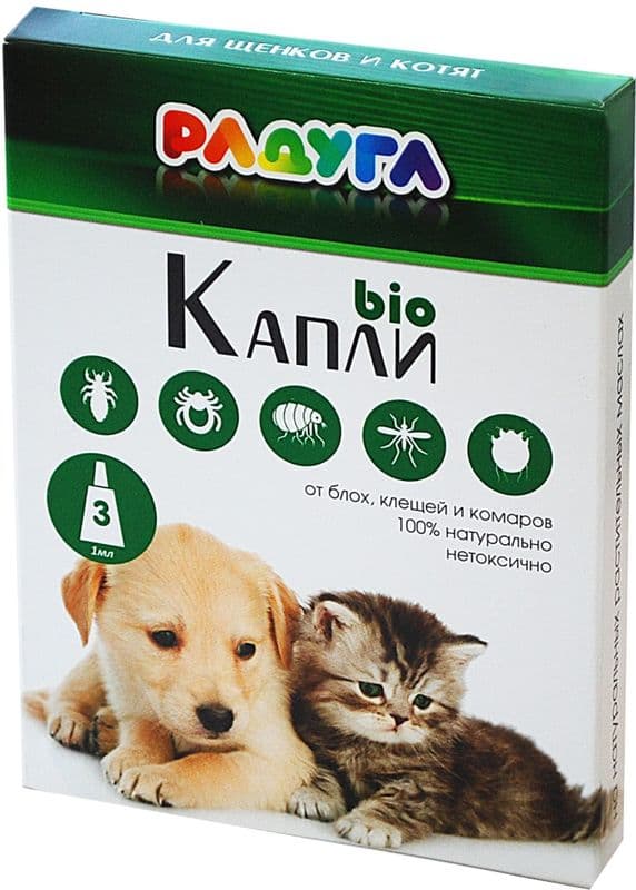 Капли для щенков и котят от блох, клещей и комаров 1мл Радуга
