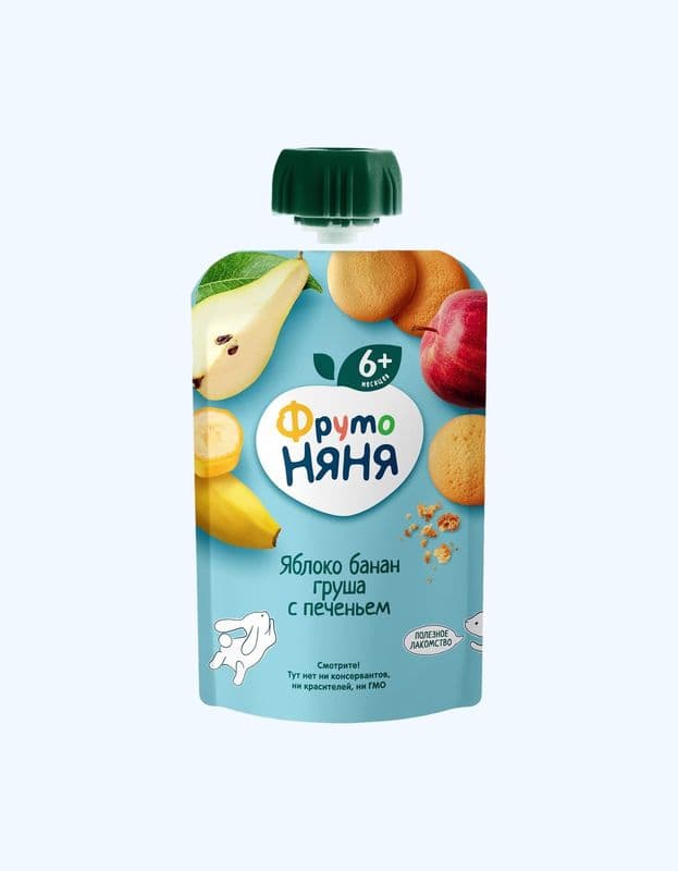 Пюре ФрутоНяня яблоко банан груша печенье 90г