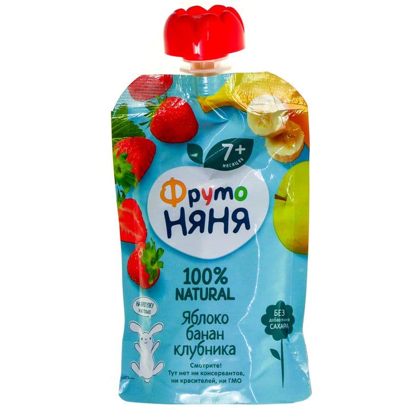 Десерт ФрутоНяня из яблок бананов и клубники 90г