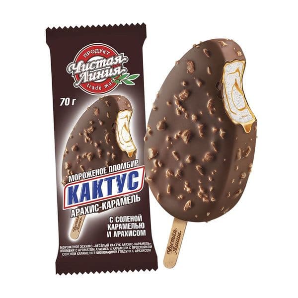 Мороженое Эскимо Весёлый Кактус арахис-карамель 70г Чистая Линия