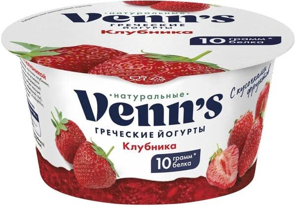 Йогурт Греческий обезжиренный с клубникой Venn`s 0,1% 130 гр