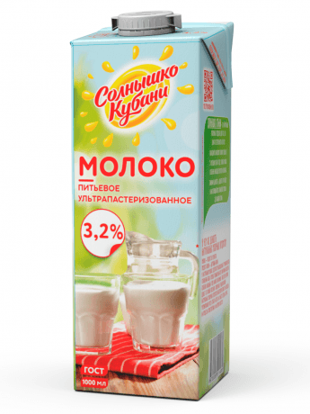 Молоко Солнышко Кубани 1л 3,2% TBA Mid БЗМЖ