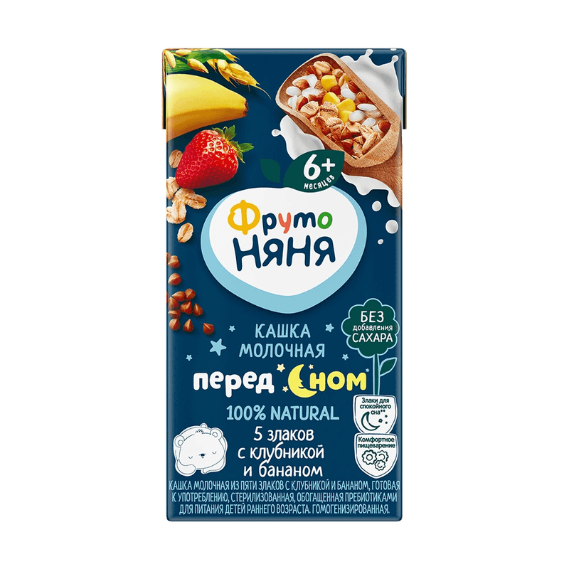 Кашка Фрутоняня жидкая молочная 5зл клубника, банан 200г