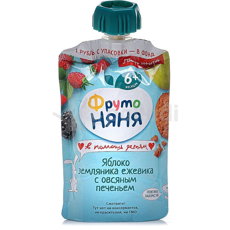 Пюре ФрутоНяня с овсян.печеньем из ябл.земл.ежевики 90г