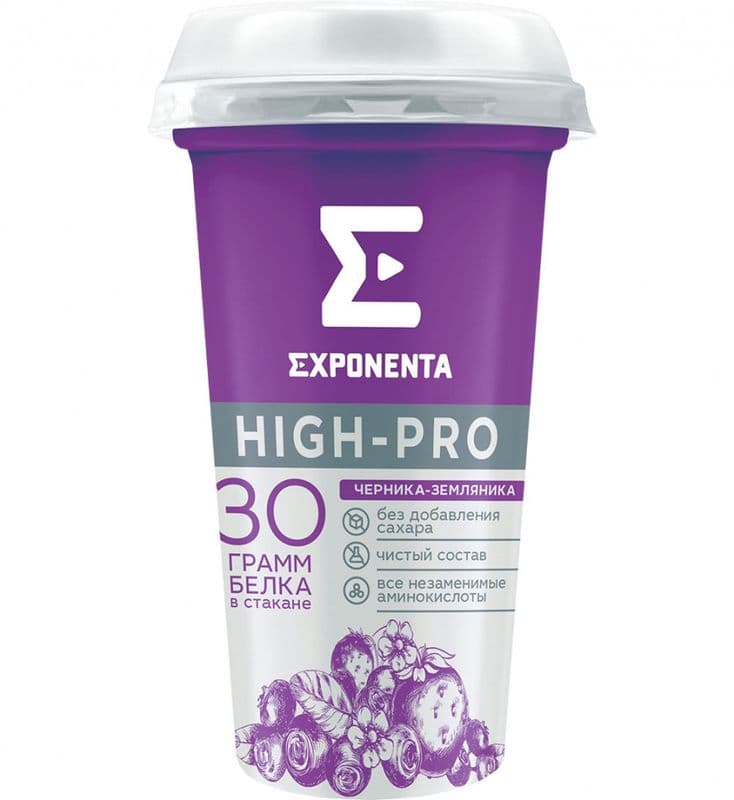 Напиток к.м. обезжир. с в.с. белка EXPONENTA HIGH-PRO черника-земляника 250г