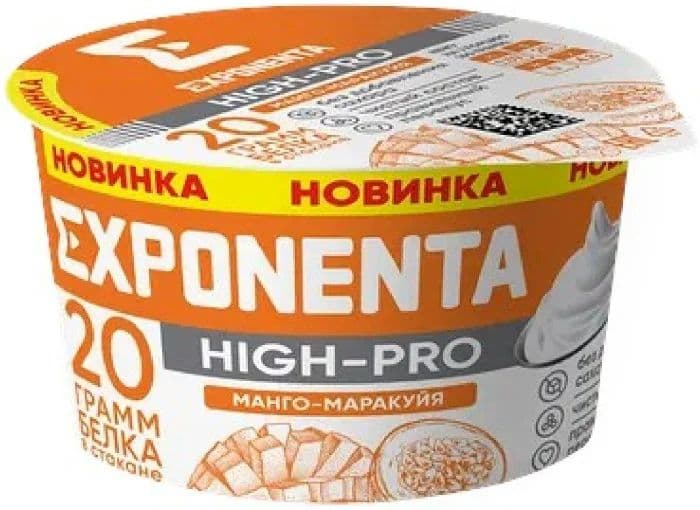 Продукт к.м. обезжир.с в.с.белка EXPONENTA HIGH-PRO со вкусом МАНГО-МАРАКУЙЯ 160гр