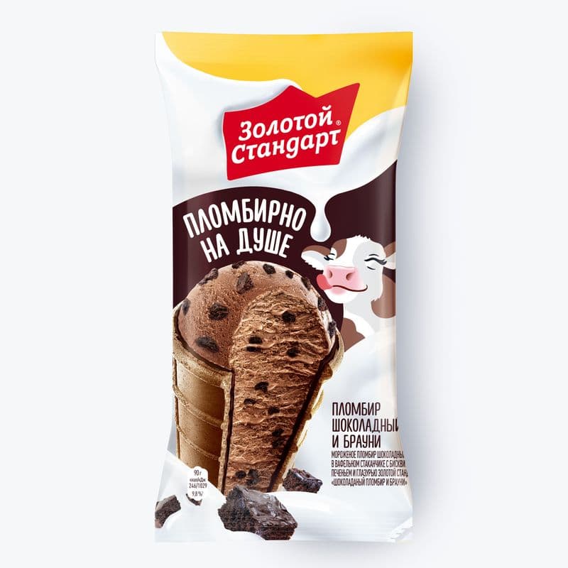 Мороженое Золотой Стандарт пломбир 90г шоколадный и брауни стакан*21