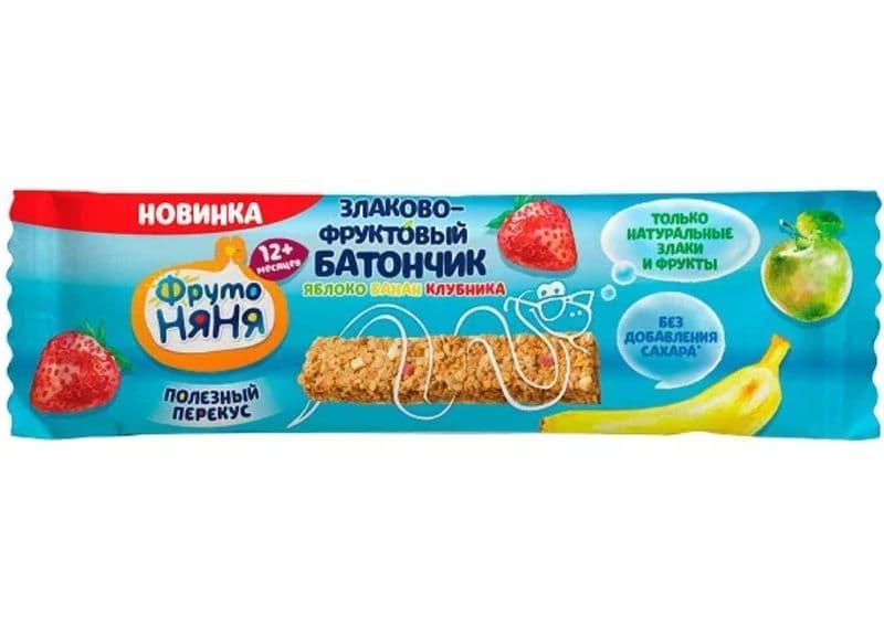 Батончик фруктово-злаковый  25г яблоко банан клубника Фрутоняня