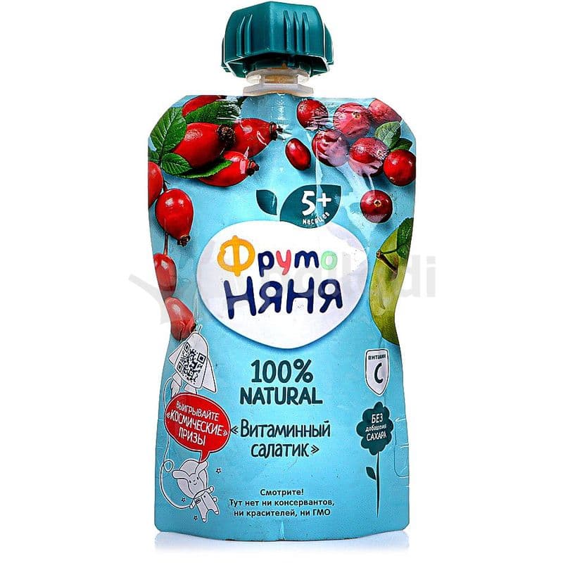 Пюре ФрутоНяня яблоко шиповник клюква витаминный салатик 90г