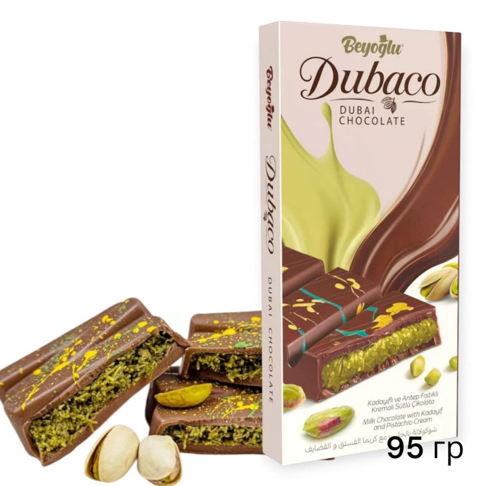 Шоколад Дубако молочный с кадаифом и фисташ. начин.95г*6