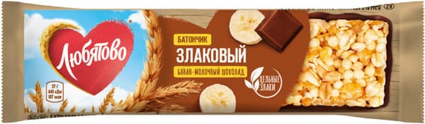 Батончик Любятово злаковый Банан молочный шоколад 27г