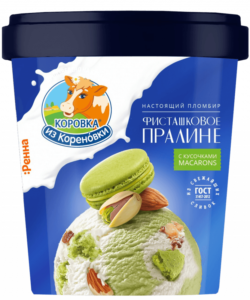 Мороженое пломбир Фисташковое пралине с кусоч Макарунс 300г ведро КизК