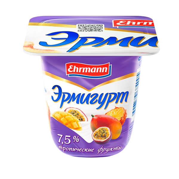 Эрмигурт прод. йогурт экстро слив. 7,5% тропич.фрукты 100г
