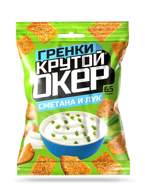 Гренки Крутой Окер 65г со вкусом Сметаны и Лука