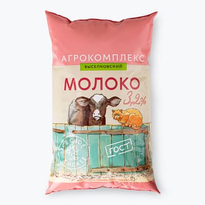 Молоко 900г 3,2% пленка Агрокомплекс